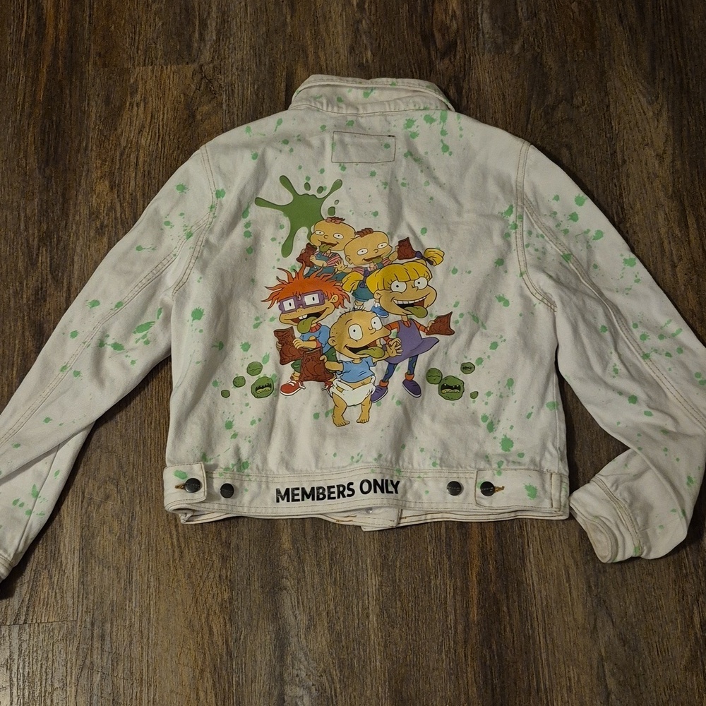 Members Only x Nickelodeon Rugrats Denim Jacket | Reptar White Splatter Large